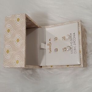 Isabella M Sterling Silver Cubic Zirconia Earrings Set Of 2 New In Box